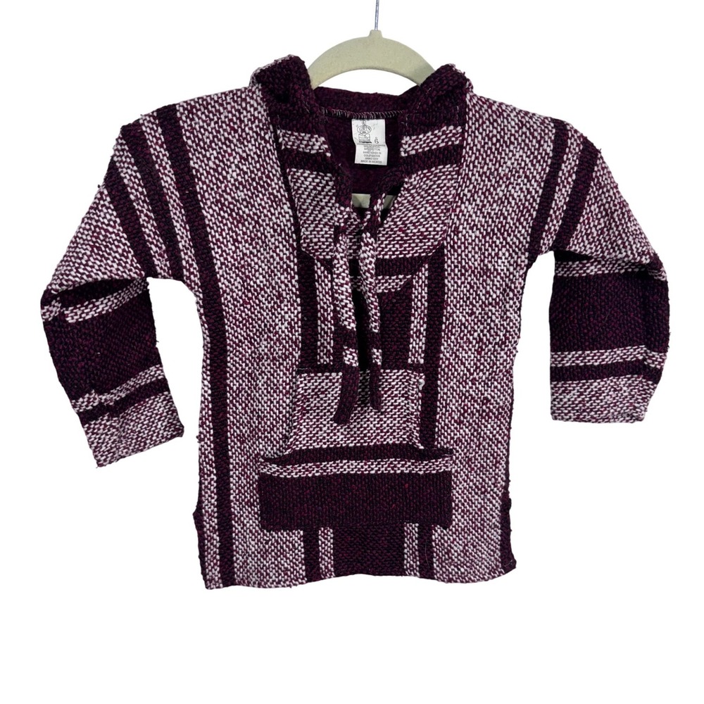 Artesanias Cuamatzi Baja Hoodie Kids‎ Size 6 Maroon Striped Pullover